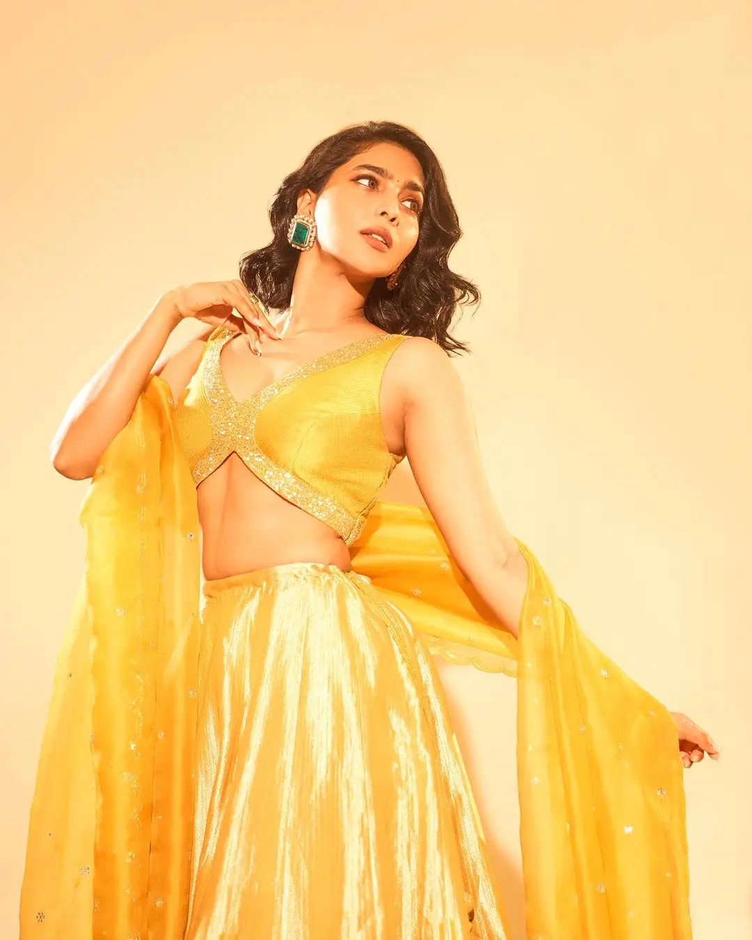 Malayalam Actress Aishwarya Lekshmi in Yellow Lehenga Choli